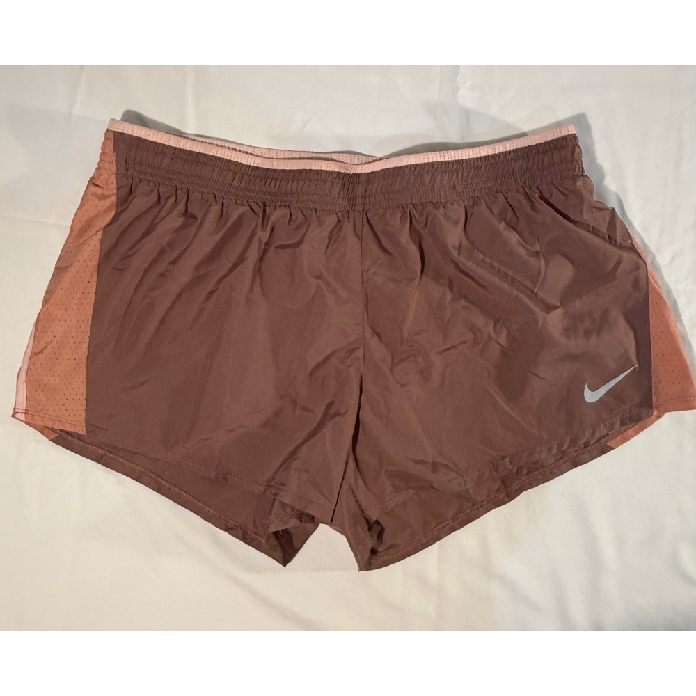 Nike Dri-FIT Womens Running Shorts Brown Peach Mesh Trim XL